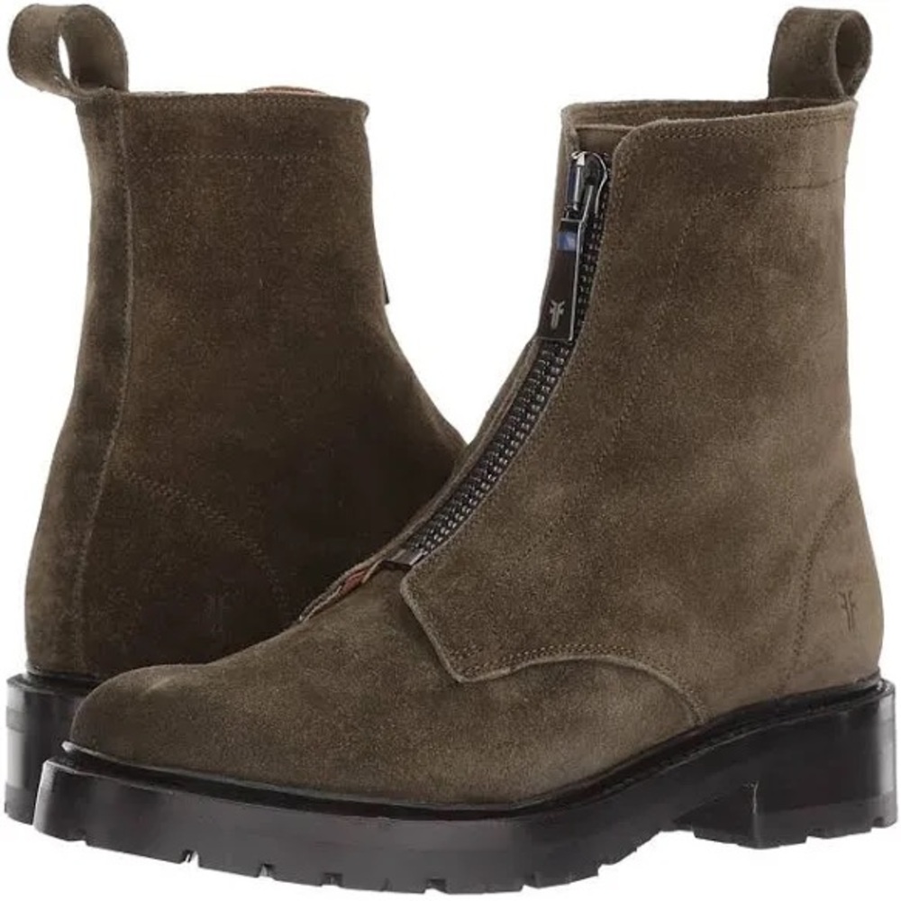 Frye Forest Green Ankle Boots with Zipper